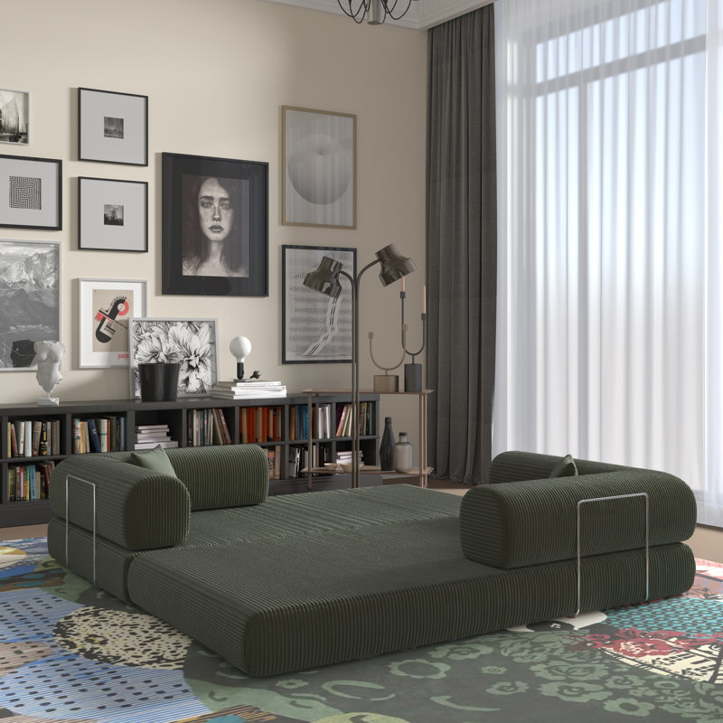 Jairden Corduroy 2seat Sofa Bed in A Box Latitude Run Upholstery Color Green